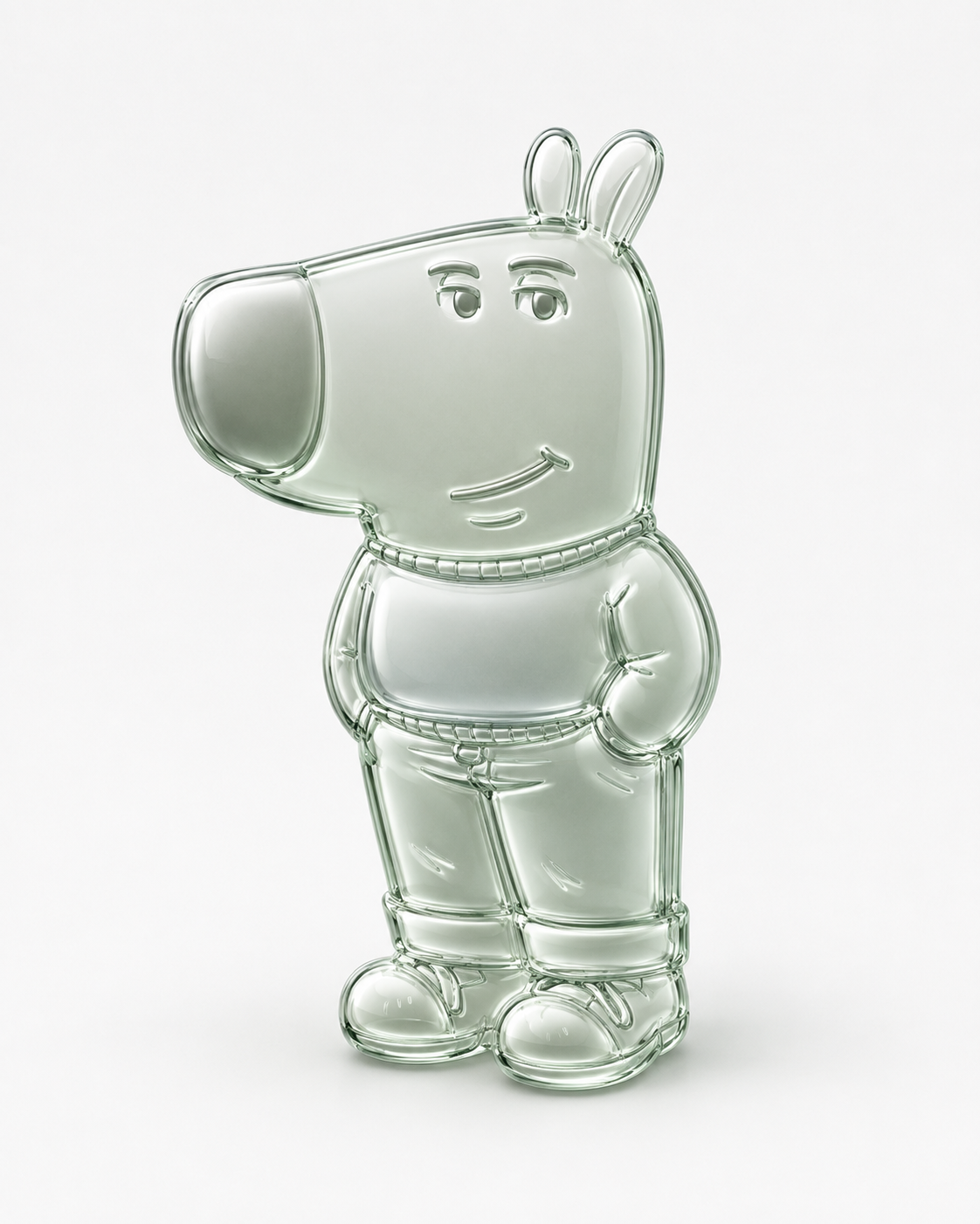 Single translucent mint-glass CHILLPONS character standing alone